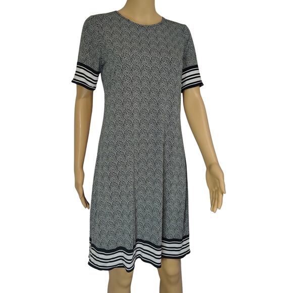 Michael Kors Short Sleeve Black White Midi Sheath Dress Stripes Size Small - Picture 1 of 10